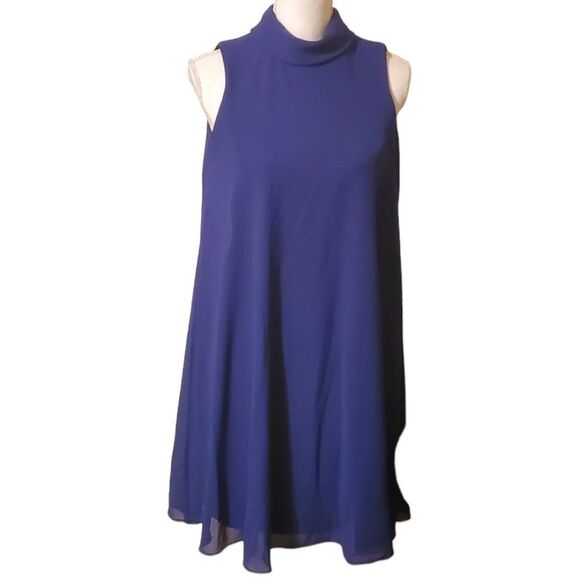 Vince Camuto Dress Blue Chiffon Trapeze Swing Cocktail Dress Size 4 - Picture 4 of 9